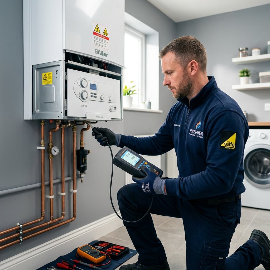 Engineer servicing a boiler